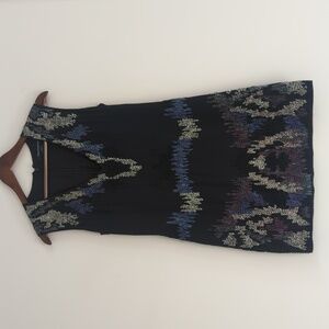 French Connection Elegant Black and Blue Patterned Beaded‎ Cocktail Dress Size 6